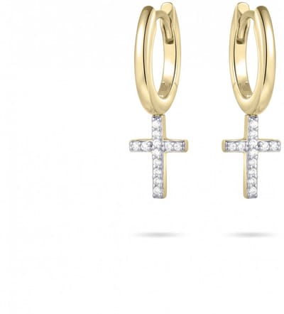 Jewels Inc. - Oorringen - Glad met scharnier en beweegbare Kruis gezet met Zirkonia Stenen - 9mm x 6mm - 13.5mmØ - Geelgoud Verguld Zilver 925