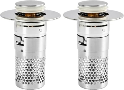 2 stuks wastafelstoppen van roestvrij staal 304, met geïntegreerd verstoppingsfilter, universele pop-up voor badkamer- en keukenspoelbakken, compatibiliteit 34-40 mm, eenvoudige installatie