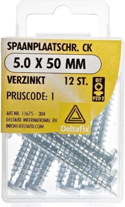 Deltafix spaanplaatschroeven 5,0 x 50 mm - verzinkt - cilinderkop - Pozidriv