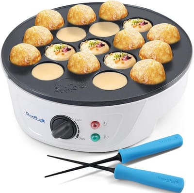Takoyaki Maker - Octopus Ball Pan - Japanse Snacks Maken - 18 Ronde Vormen - 700 Watt - Wit
