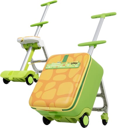 3 in 1 Handbagage koffe- Kinderkoffer - Kindertrolley - Reiskoffer Kind - Hardcase - 4 Wielen - Opvouwbaar - Meerdere Vakken - Reizen - 32L - Handbagage - Groen