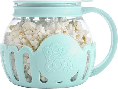 Popcornmaker Glas - Magnetron Popper - Snelle Snacks - Vaatwasmachinebestendig - 17x21x16.5cm - Blauw
