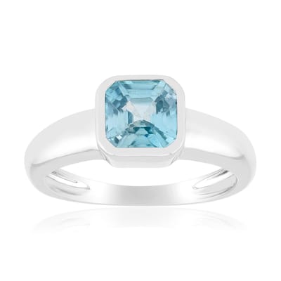 Cavill - Verstelbare Zilveren Ring met Blauwe Ratanakiri Zirkoon 1,82 ct - 925 Sterling Zilver Platina Verguld - Asscher Geslepen Cocktail Ring
