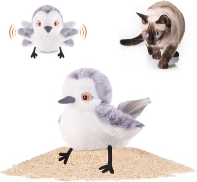 Kat Speelgoed Klapperende Vogel, Levensechte Strandloper Tjilp, Oplaadbare Aanraakgeactiveerde Kitten Leuk Interactieve Katjes Oefening Kattenkruid Schopper voor Alle Rassen 10cm