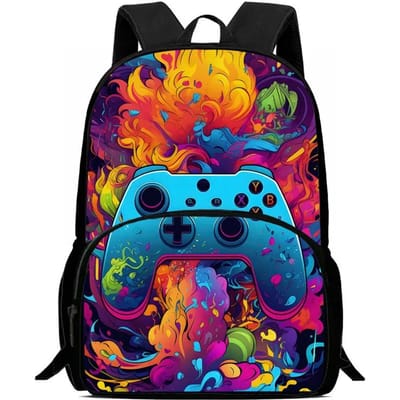 Kinderschoolrugzak met Voorvak, Cartoon Gameconsoles Kinderschooltassen voor Jongens, Duurzame Kinderrugzak voor Leerlingen blue