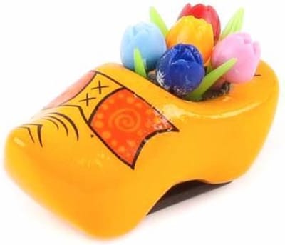 Souvenir - Magneet Klomp - Met Tulpen - Holland Boerengeel - 5 Cm - Een Stuk
