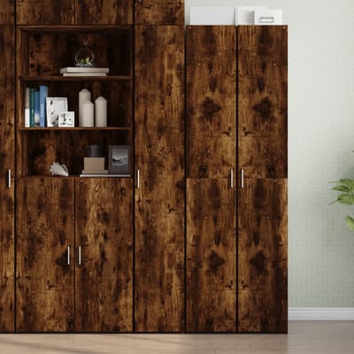 vidaXL - Hoge - kast - 30x42,5x185 - cm - bewerkt - hout - gerookt - eikenkleurig