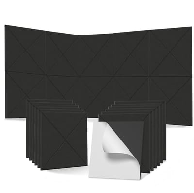 12 Stuks X-vorm Zelfklevende Akoestische Panelen 30x30cm, Geluiddempende Polyestervezel Muurpanelen Geluidsisolatie voor Studio, Kantoor en Slaapkamer, Zwart – NAIZY