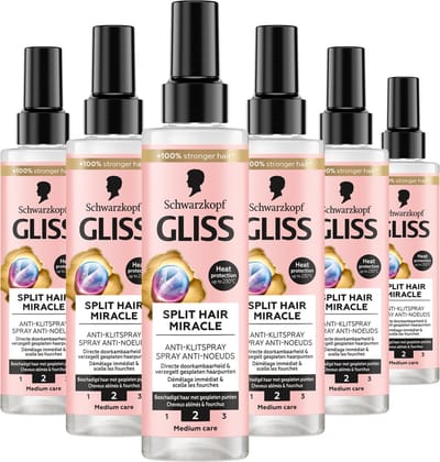 Gliss Split Hair Miracle - Anti-Klit Spray - Leave-in-Conditioner – Gespleten Haarpunten – Hittebescherming - Voordeelverpakking - 6x200 ml