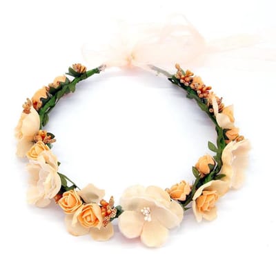 Bloemenkrans Hoofdband - Bloemen Kroon - Feest Accessoire - Handgemaakt Ontwerp - 50 cm - Oranje