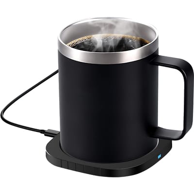 Chauffe-tasse à café 2 en 1 et chargeur sans fil avec tasse et couvercle 55 degrés Celsius / 131 degrés Fahrenheit Constante intelligente noir
