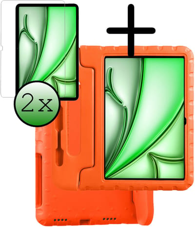 Hoesje Geschikt voor Apple iPad Air M3/M4 (2025/2026) - 11 inch - Met 2x Screenprotector - Kinderhoes Shockproof Bumper - Kidsproof Case - Tablet Hoes - Kinder Hoes Cover - Oranje