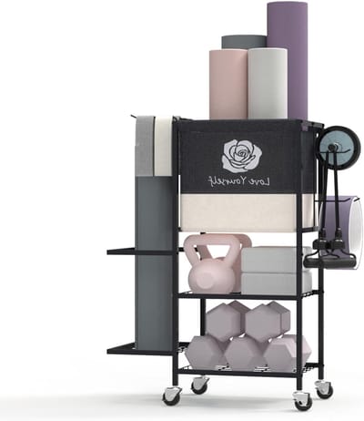 Sportuitrusting Organizer - Fitness Opslag - Thuis Gym - Met Wielen - 30x60x81 cm - Zwart