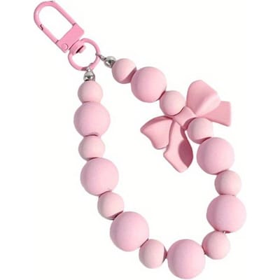 Porte-clés Nœud Perle Rose Chaîne de Téléphone Portable Étui d'Écouteurs Lanière Anti-Perte Porte-clés Voiture Décoration Perles Pendentif Sac à Dos Accessoire Sac white