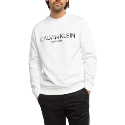 Calvin Klein Effen Kleur Ronde Hals Casual Lange Mouwen Sweatshirt Heren tops K10K107253YAF M white