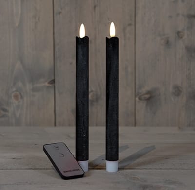LED kaarsen vlam 2x - Zwart - Black - Afstandsbediening - Dinerkaars rustiek wax 23 cm - LED kaars batterij - Tafelkaars
