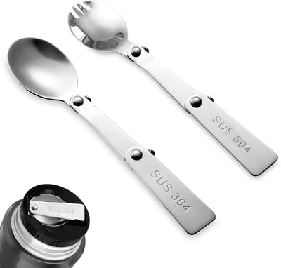 Dailygoods- Klaplepel 2 stuks - Opvouwbare Spork - Roestvrij Staal - Lichtgewicht - Voor Picknick/Reizen - Praktische Set - Bestekset