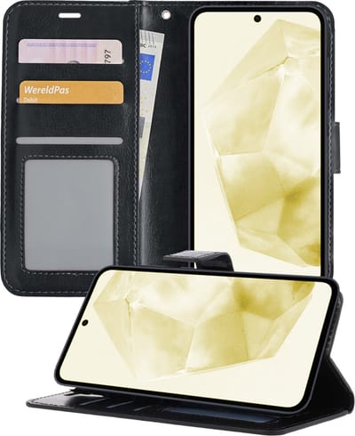 Hoesje - Met Pasjeshouder - Geschikt voor Samsung Galaxy A35 - Luxe Bookcase Portemonee - Flip Case - Kunstleer Book Case - Flipcase - Book Cover - Walletcase - Portemonneehoes - Telefoonhoesjes - Zwart