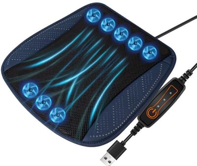 KZQ Autostoelkussen met ventilator - Autostoelkussen - Koelend autostoelkussen - Ademend mesh-kussen - Ingebouwde 8 ventilatoren - 3 snelheidsstanden - USB-voeding - Antislip onderkant - Geschikt voor vrachtwagens en alle soorten voertuigen - Blauw