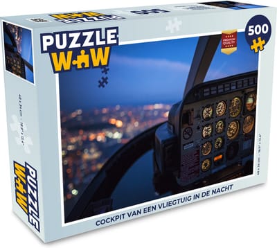 Puzzel Cockpit van een vliegtuig in de nacht - Legpuzzel - Puzzel 500 stukjes