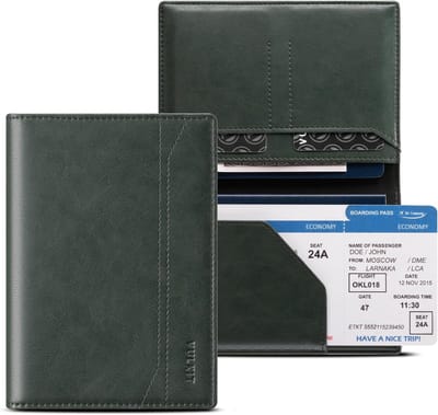 Reisdocumenthouder met RFID-bescherming, compacte paspoortetui voor mannen en vrouwen, minimalistisch ontwerp in dennen groen