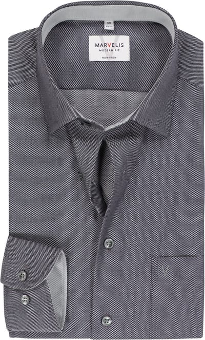 MARVELIS modern fit overhemd - zwart structuur (contrast) - Strijkvrij - Boordmaat: 43
