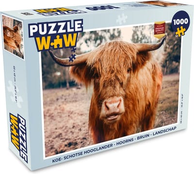 Puzzel Koe- Schotse hooglander - Hoorns - Bruin - Landschap - Legpuzzel - Puzzel 1000 stukjes volwassenen