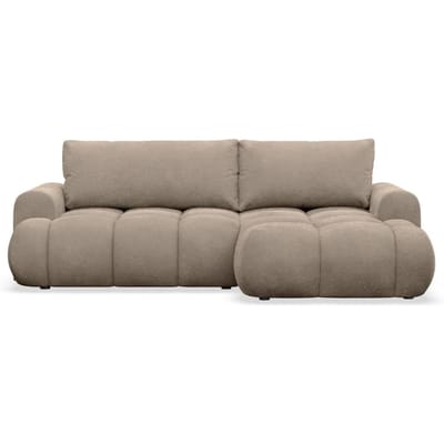 Selsey Ombo Mini – Hoekbank met Slaapfunctie, Opbergruimte en Pluche Bekleding – Donkerbeige – Rechteropstelling