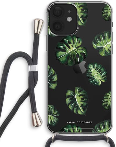 Case Company® - Hoesje met koord geschikt voor iPhone 12 mini hoesje met Koord - Tropische bladeren - Telefoonhoesje met Zwart Koord - Bescherming aan alle Kanten en Over de Schermrand