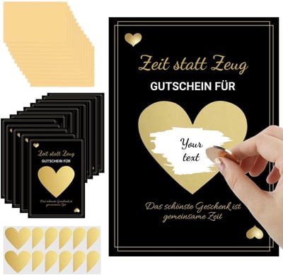 Solidchoice- Cadeaubonnen Set van 12 - Kraskaarten - Tijd in plaats van spullen - Zwart-goud ontwerp - Cadeau-idee voor gemeenschappelijke tijd - Elegante uitstraling - Cadeauvouchers