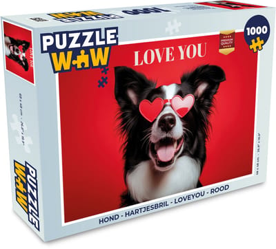 Puzzel Hond - Hartjesbril - Loveyou - Rood - Legpuzzel - Puzzel 1000 stukjes volwassenen