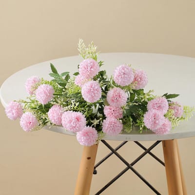 Dailygoods- Kunstplanten 2 Stuks - Zijde Bloemen - Decoratie Hortensia/Pompon - Kantoor/Huis - Onderhoudsvrij - Realistisch Uitstraling - Nep Bloemen