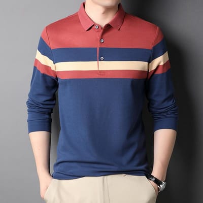 Poloshirt met revers voor heren Herfst Nieuw Casual Trendy Gestreept Middelbare leeftijd Basis T-shirt Heren Piqué Katoen POLO Shirt XXXL brown