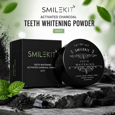 Teeth Whitening Powder met Actieve Kool en Pepermunt - 100% Vegan - Tandenbleekpoeder met Mint - 30g - SMILEKIT