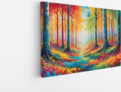 Saammp Canvas Schilderij - Kleurrijk abstract bos - Natuur - Landschap - 45x30 - Foto op canvas - Wanddecoratie - Muurdecoratie Woonkamer - Slaapkamer decoratie - Canvas Print