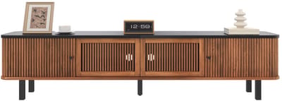 TV-Meubel - 190 x 35 x 45 cm - Lowboard met 2 Schuifdeuren en 2 Roosterdeuren - MDF - Houtkleur