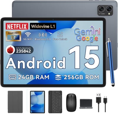 TABWEE T20 Tablet - 5G WiFi Tablet - 24GB RAM - 256GB - 5000mAh - Android 16 - Met Toetsenbord - Muis - Pen - Hoes - Octa-core - Grijs