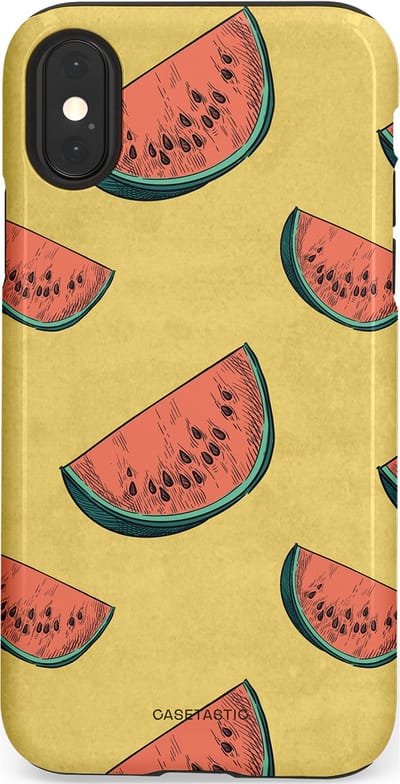 Casetastic Hoesje Geschikt voor Apple iPhone X/Xs - Stijlvolle Beschermende Duo-layer Case - Retro Meloengeel