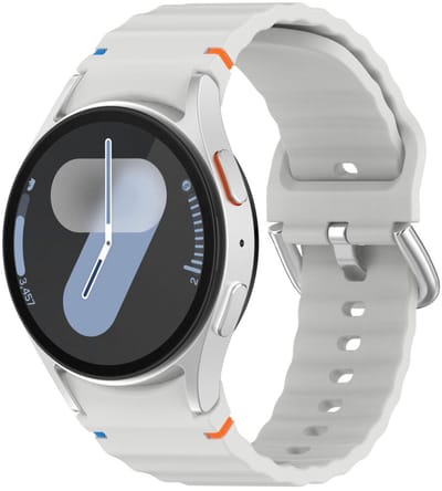 Siliconen wave bandje - geschikt voor Samsung Galaxy Watch 7 (40 & 44mm) / Watch 6 (Classic) / Watch 5 (Pro) / Watch 4 (Classic) / Watch FE - zilveren gespsluiting - lichtgrijs