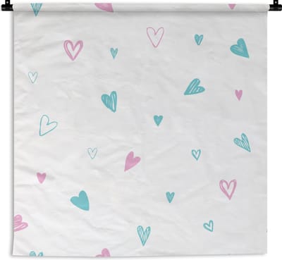 Wandkleed - Wanddoek - Hartjes - Patronen - Pastel - 90x90 cm - Wandtapijt