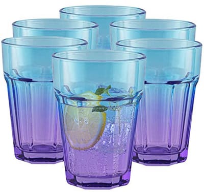 Kleurrijke glazen lange drankset - 6-delige set van 425 ml - blauw en paars - cocktail- en sapglazen