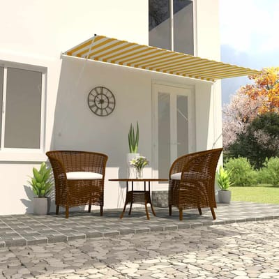 vidaXL - Luifel - uittrekbaar - 400x150 - cm - geel - en - wit