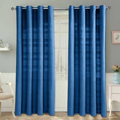 Homescapes gordijnen met oogjes Rajput blauw in een set van 2, 137 x 137 cm