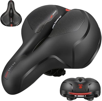 Fietszadel - Fietszadel van traagschuim - Zacht en comfortabel - Ademend en schokabsorberend - Stadsfietszadel - Ergonomisch mountainbikezadel - Met rode waarschuwingsstrip - Unisex - Verdikt zadel van traagschuim (Professionele schokabsorptie)