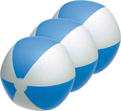 Inspirion Speelgoed strandbal - 3x - opblaasbaar - blauw/wit - dia 28 cm - Strandballen