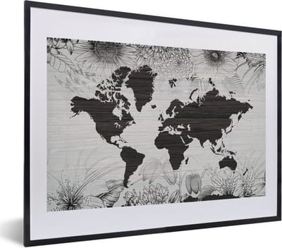 Poster in lijst - Fotolijst 60x40 cm - Posters - Wereldkaart - Planten - Bloemen - Posterlijst zwart - Decoratie - Wanddecoratie woonkamer - Muurdecoratie slaapkamer