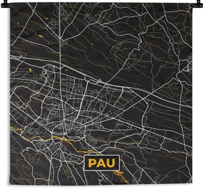Wandkleed - Wanddoek - Stadskaart – Frankrijk – Kaart – Pau – Plattegrond - 180x180 cm - Wandtapijt