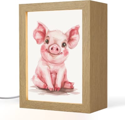 Nachtlampje 15x20 cm - Kinder lampje - Varken - Roze - Baby dier - Boerderij dieren - Tafellamp kinderkamer - Slaapkamer lamp - Bedlamp kinderen - Kinderlampje stopcontact - Wandlamp babykamer - Nachtlampjes