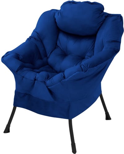 ML-Design | Fauteuil met hoofdkussen, zijvak van stof en staal, donkerblauw, relaxfauteuil, woonkamerfauteuil, leesfauteuil, tv-fauteuil, loungefauteuil, gestoffeerde fauteuil