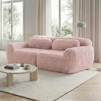 Tweezits hoekbank - frameloos modulair ontwerp - aanpasbare kussens - zacht, zeer veerkrachtig schuim - antislipvoet - ergonomische ondersteuning - geschikt voor woonkamers, slaapkamers en studeerkamers (roze)